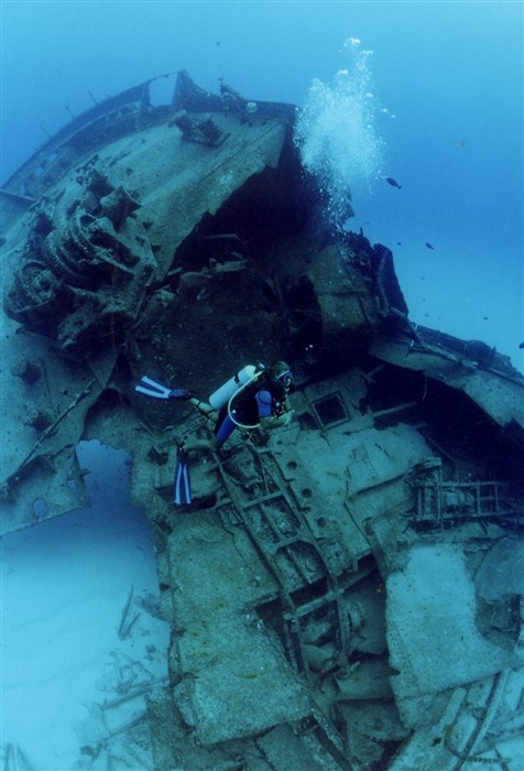 Diver on shipwreck