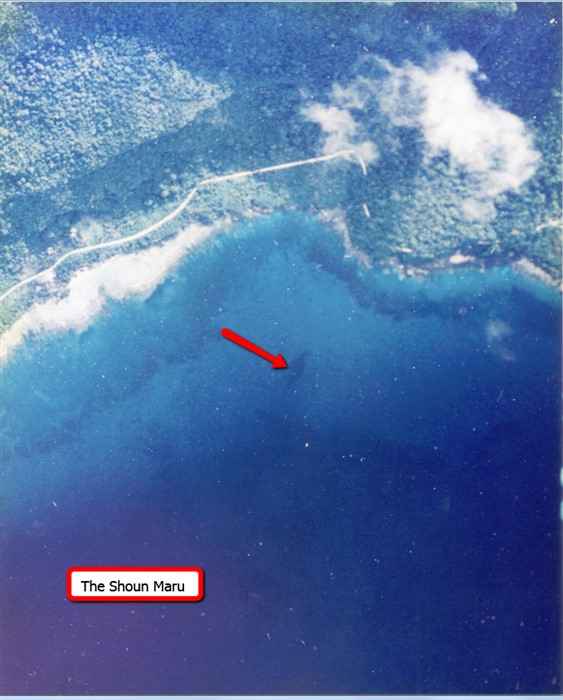 Aerial view of the shipwreck Shoun Maru