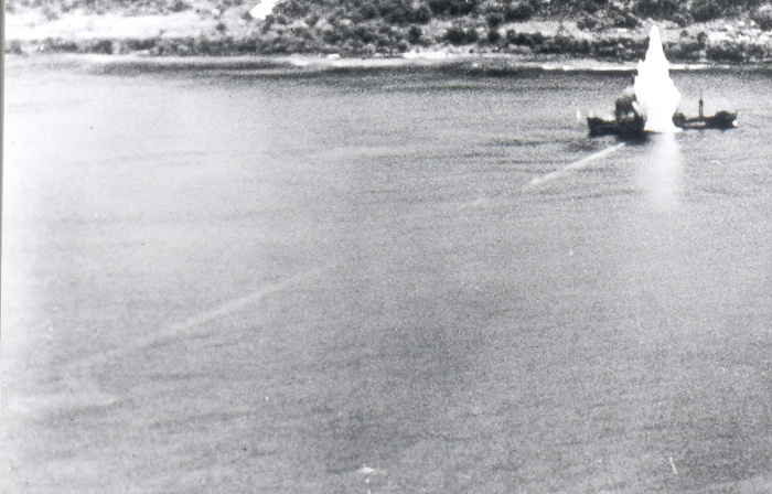 Japanese ship Shoun Maru being aerial torpedoed