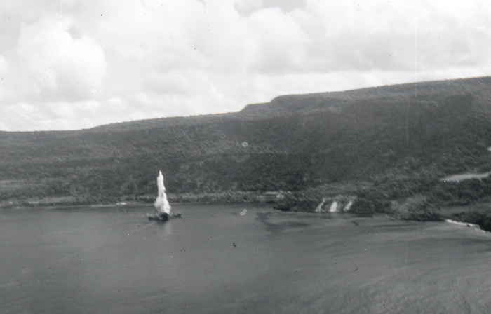 Japanese ship Shoun Maru exploding after being aerial torpedoed