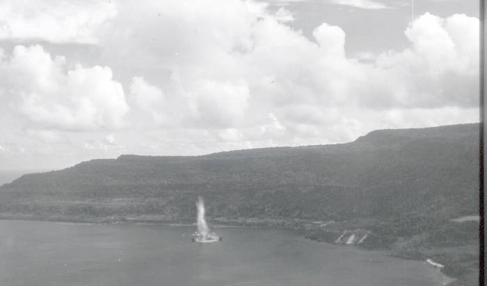 Japanese ship Shoun Maru exploding after being aerial torpedoed